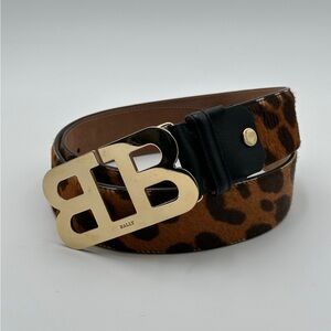 Bally Leopard Print Mohair Belt with Gold Buckle Size 110/44